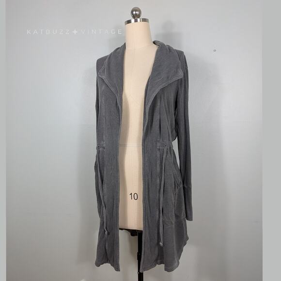 Y2K Thermal Cardigan S Gray Mini Waffle Duster Tie Twilightcore Elena Indie - Picture 2 of 11